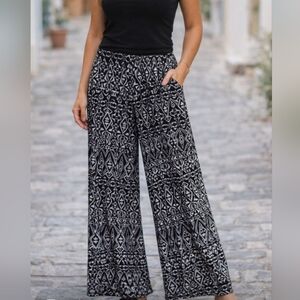 Eye Candy Black and White Patterned Wide Leg Pants
